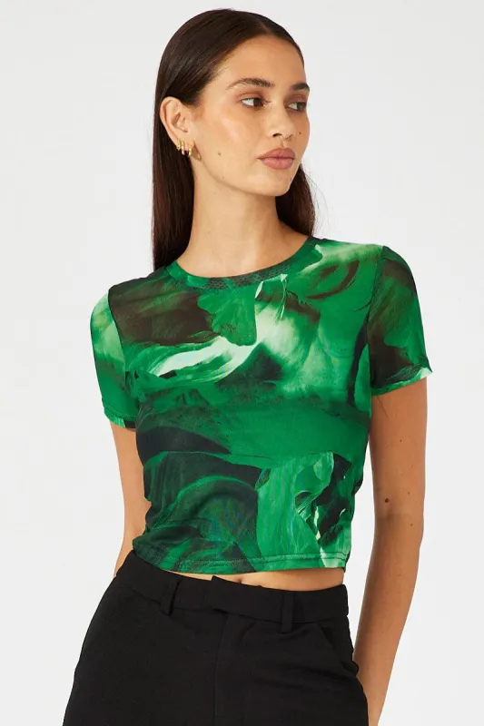 Green Abstract Top Short Sleeve sold by Ally Fashion