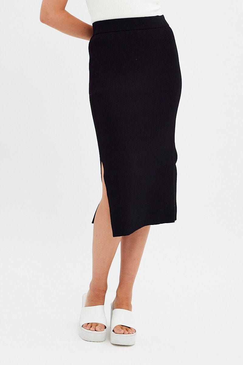 Black Knit Skirt High Rise Midi sold by Ally Fashion