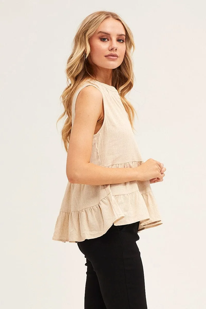 Beige Peplum Top Sleeveless sold by Ally Fashion product image thumbnail 4