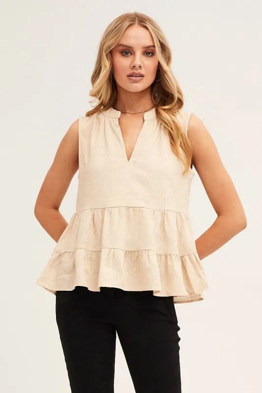 Beige Peplum Top Sleeveless sold by Ally Fashion