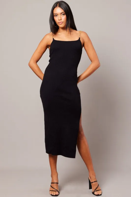 Black Knit Dress Chain Shoulder sold by Ally Fashion
