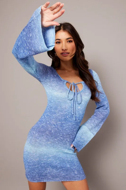 Blue Knit Dress Long Sleeve Mini sold by Ally Fashion