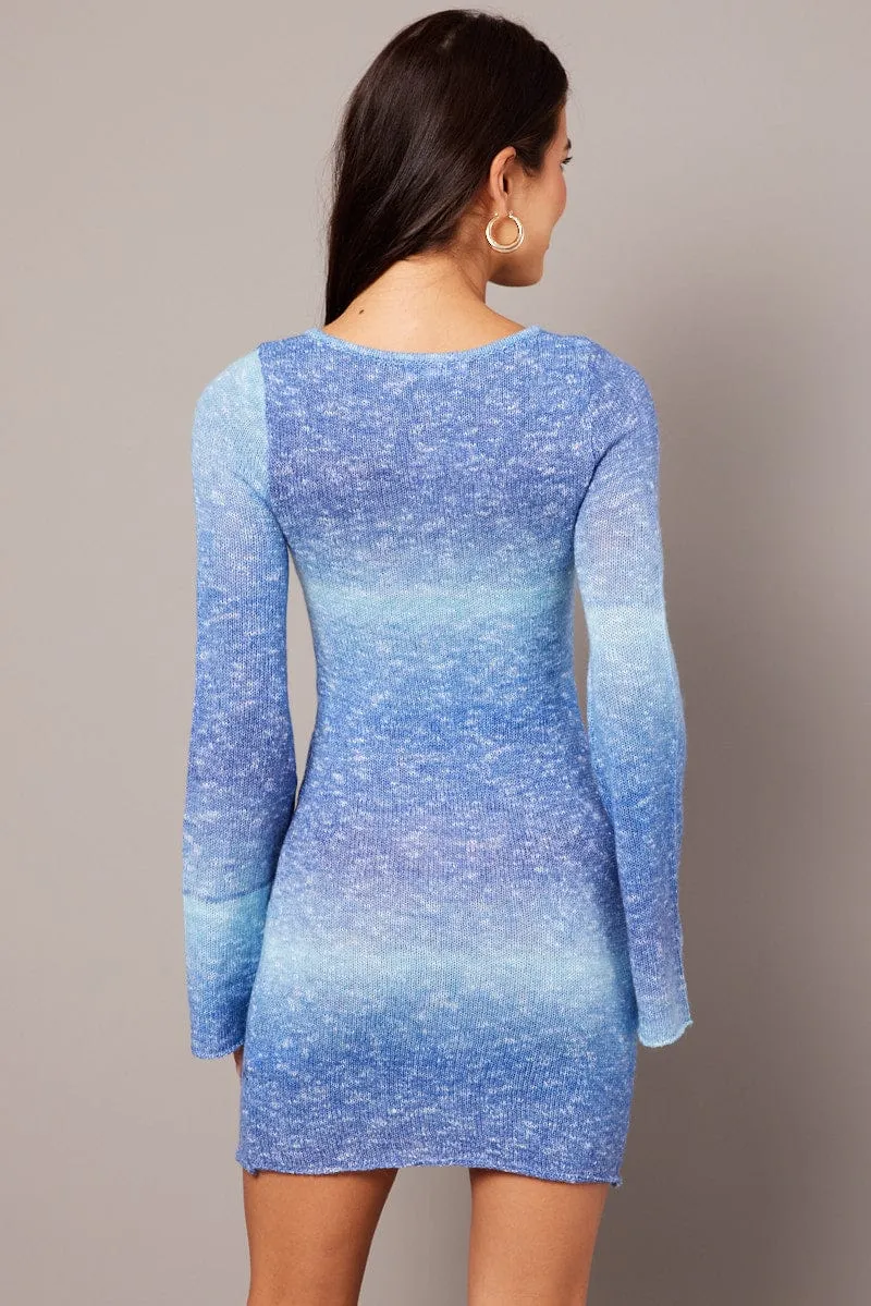 Blue Knit Dress Long Sleeve Mini sold by Ally Fashion product image thumbnail 5