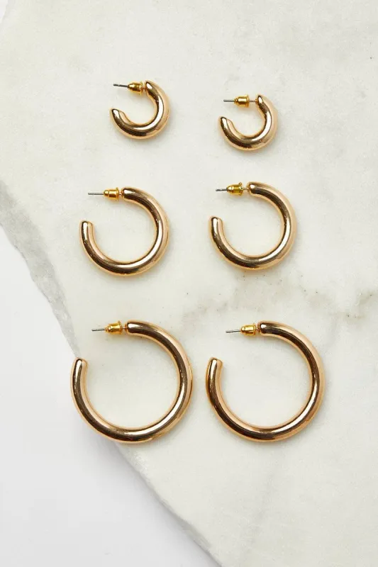 Gold 3 pack Hoop Earrings sold by Ally Fashion