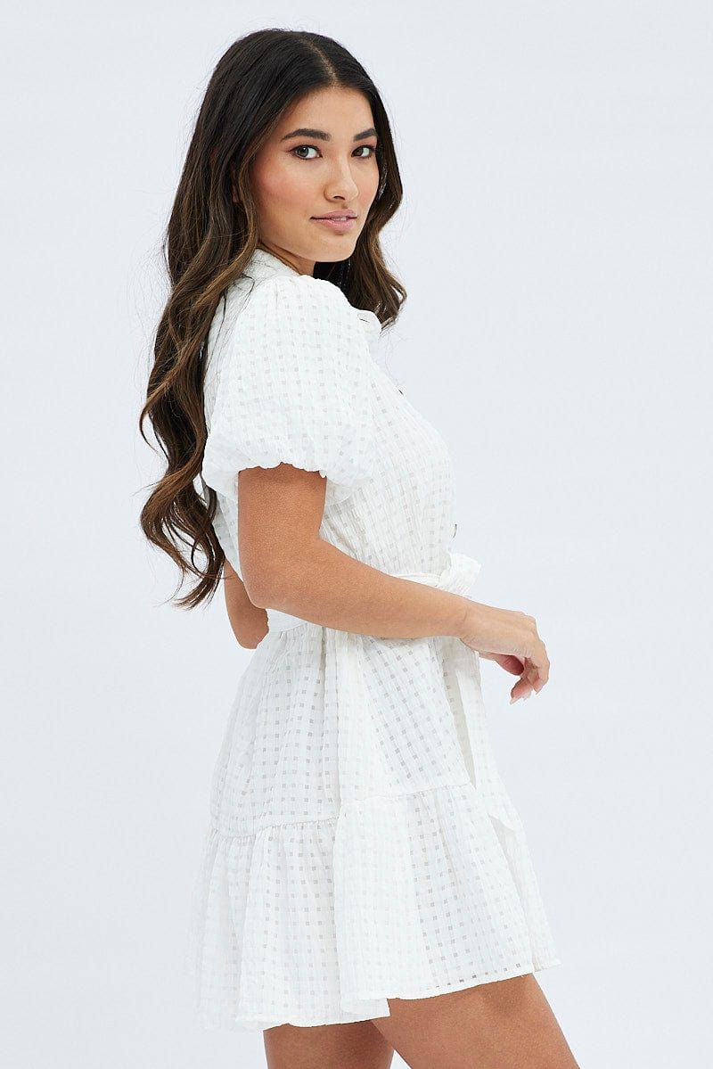 White Shirts Dress Puff Sleeve Mini sold by Ally Fashion product image thumbnail 4