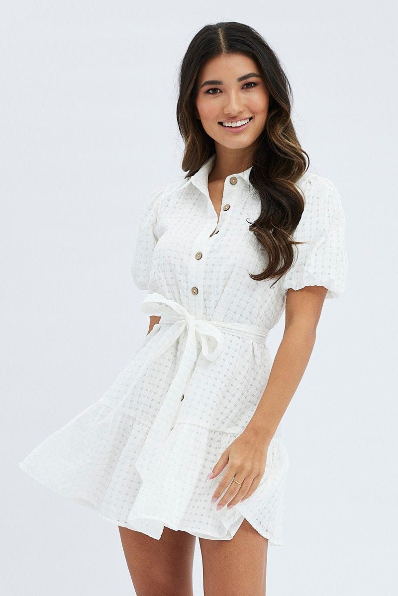 White Shirts Dress Puff Sleeve Mini sold by Ally Fashion
