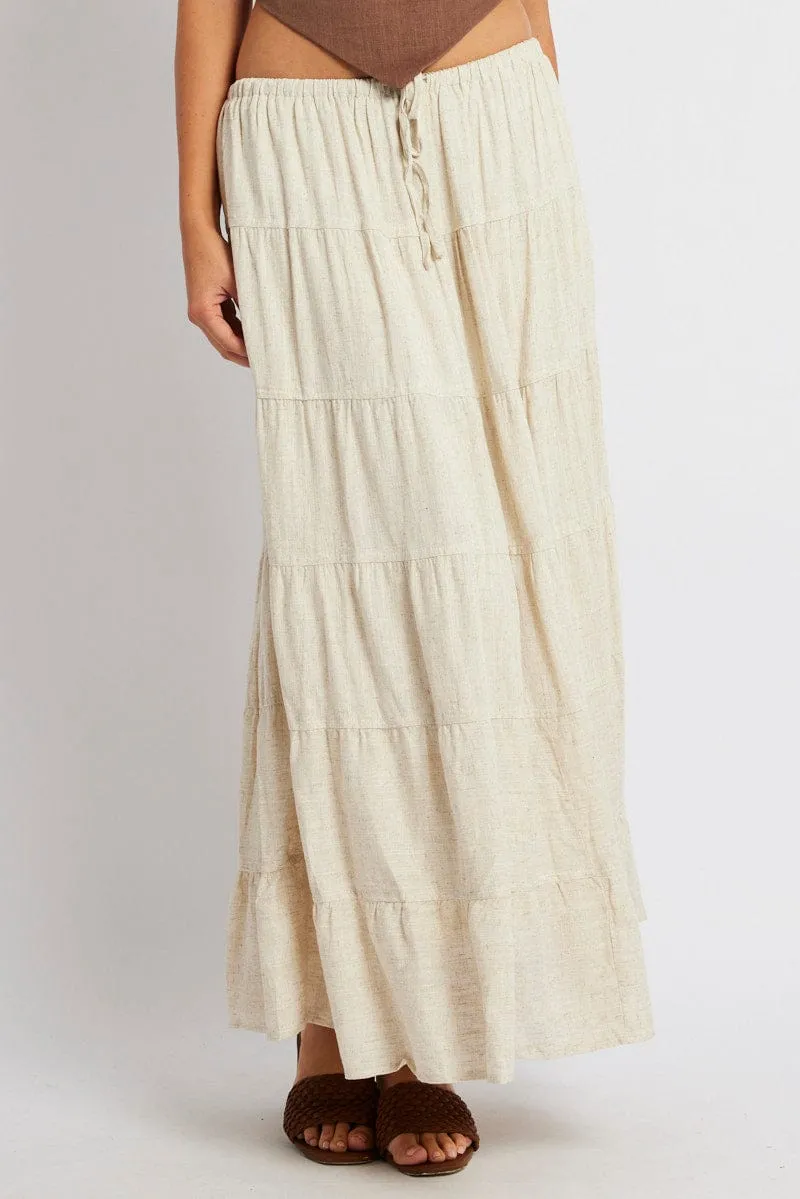 Beige Maxi Skirt Tiered High Rise Linen Blend sold by Ally Fashion product image thumbnail 3