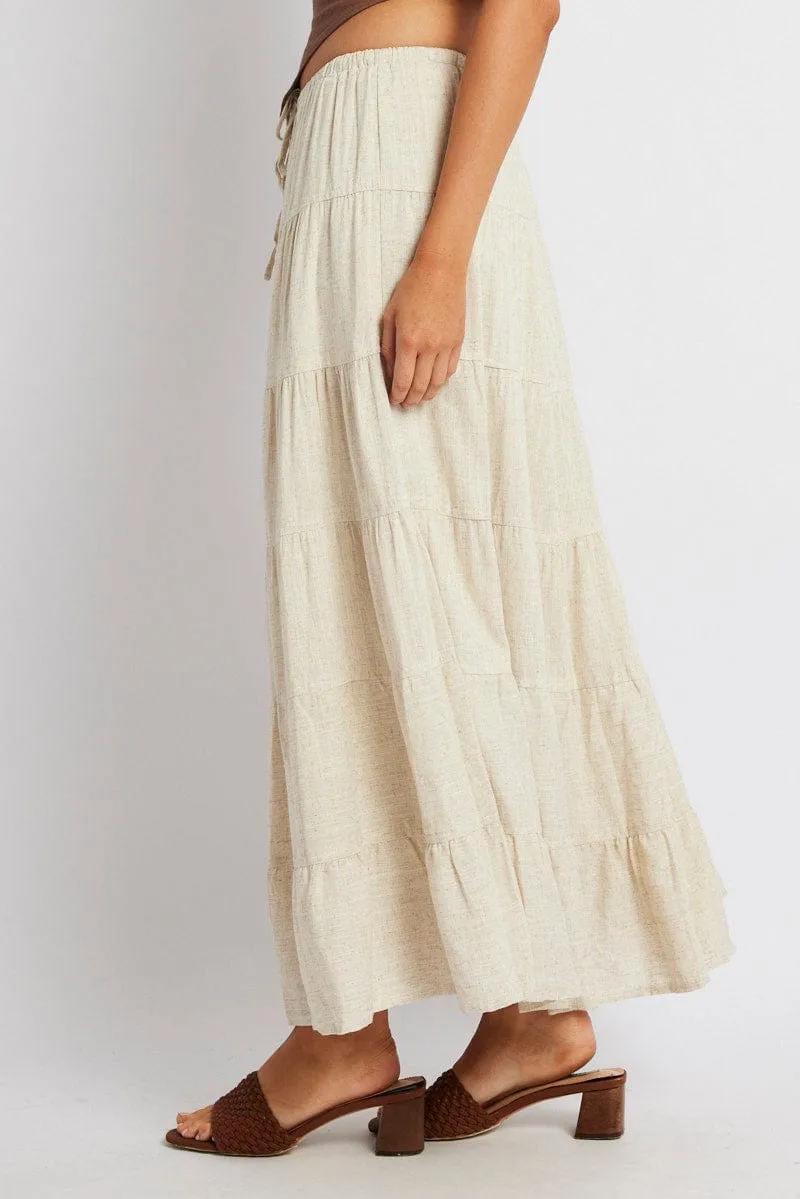 Beige Maxi Skirt Tiered High Rise Linen Blend sold by Ally Fashion product image thumbnail 4