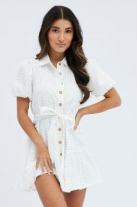 White Shirts Dress Puff Sleeve Mini sold by Ally Fashion