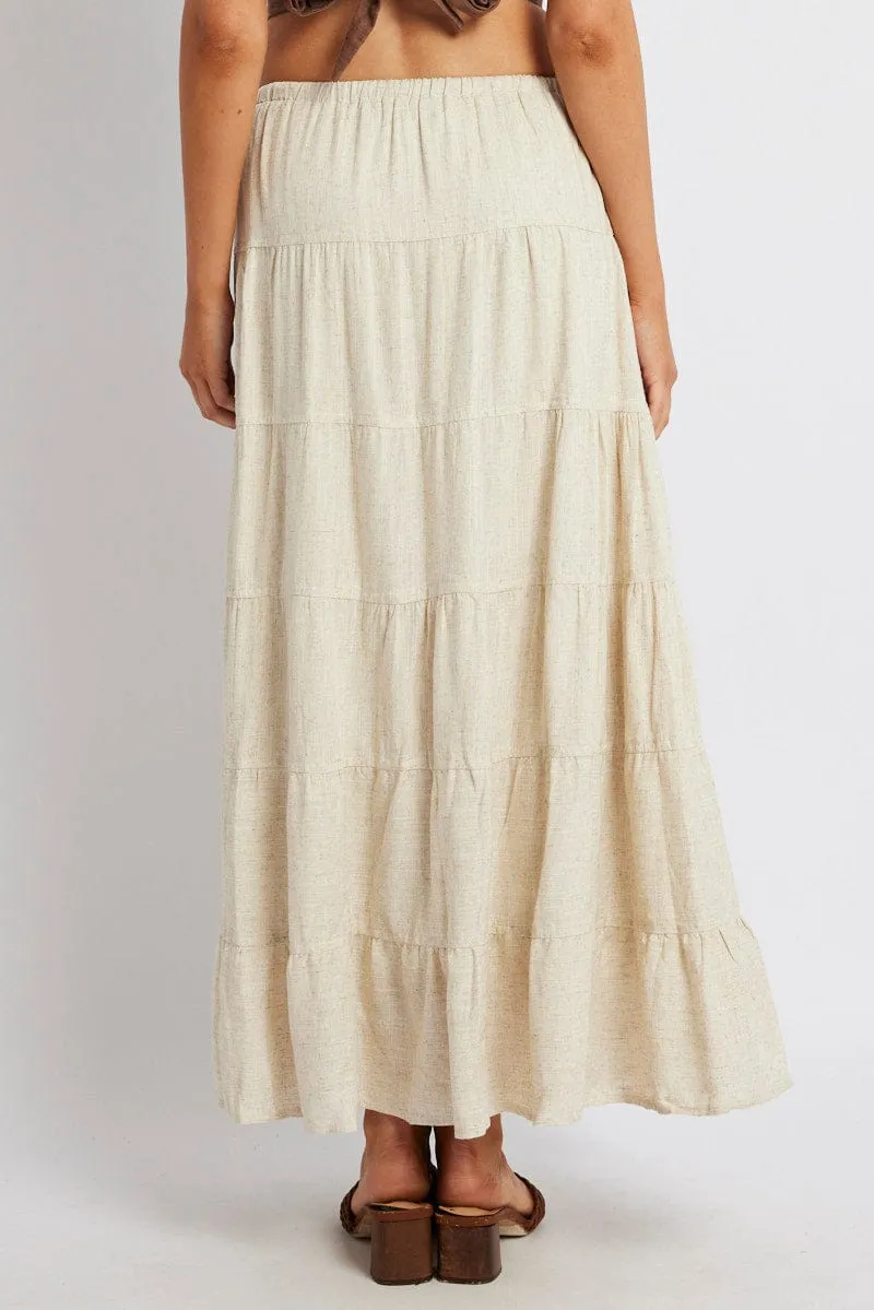 Beige Maxi Skirt Tiered High Rise Linen Blend sold by Ally Fashion product image thumbnail 5