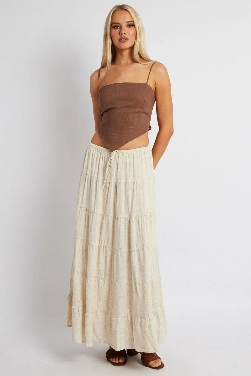 Beige Maxi Skirt Tiered High Rise Linen Blend sold by Ally Fashion product image thumbnail 2