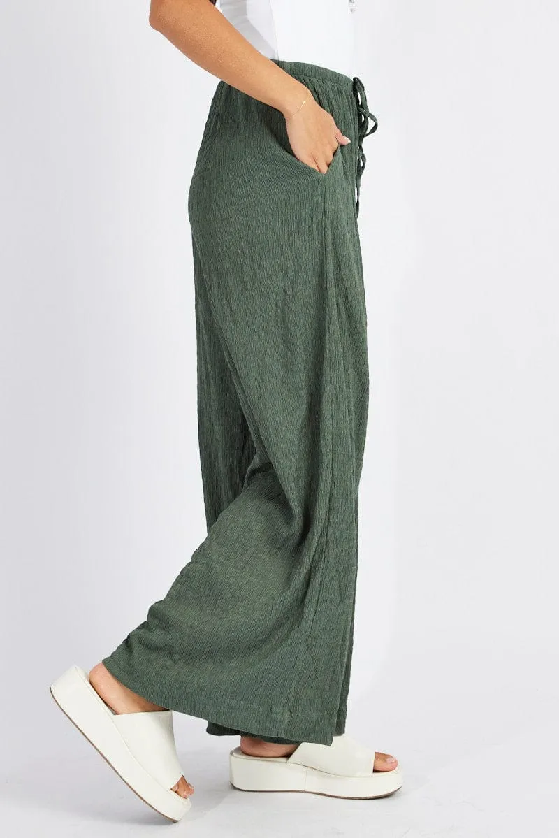 Green Wide Leg Pants High Rise Textured Fabric sold by Ally Fashion product image thumbnail 4