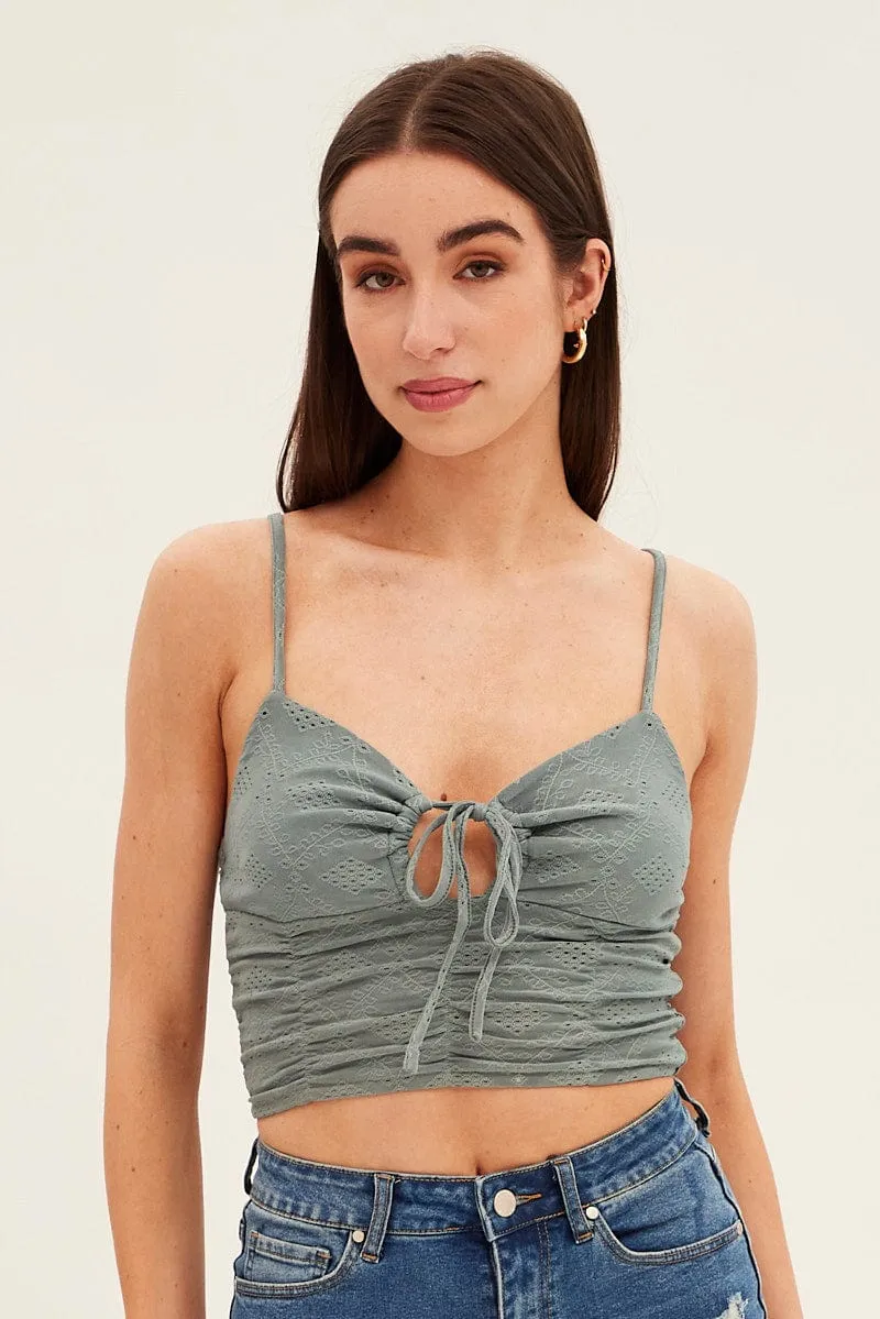 Green Lace Keyhole Rushed Cropped Cami sold by Ally Fashion product image thumbnail 3
