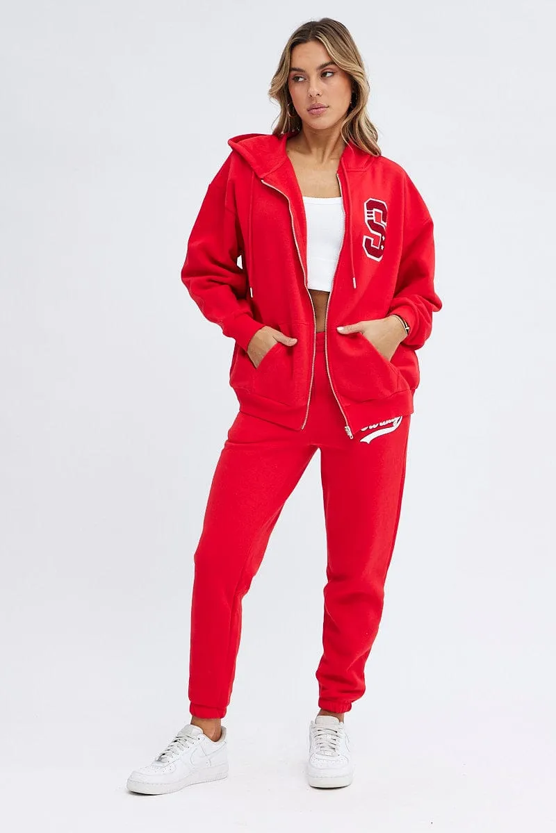 Red Track Pants High Rise Jogger sold by Ally Fashion product image thumbnail 3