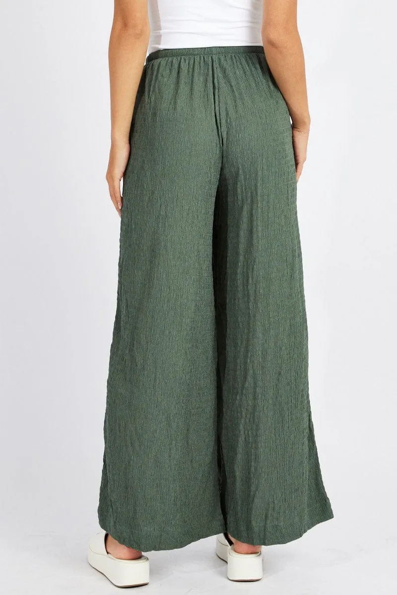 Green Wide Leg Pants High Rise Textured Fabric sold by Ally Fashion product image thumbnail 5