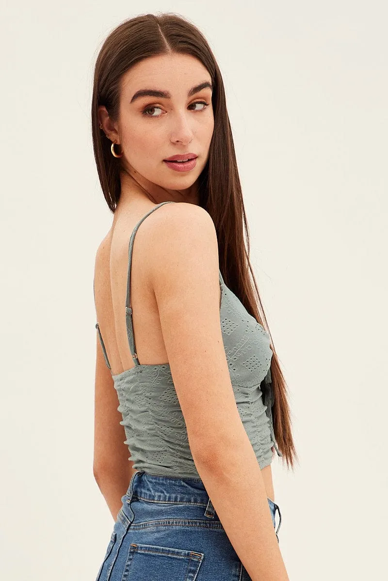 Green Lace Keyhole Rushed Cropped Cami sold by Ally Fashion product image thumbnail 4