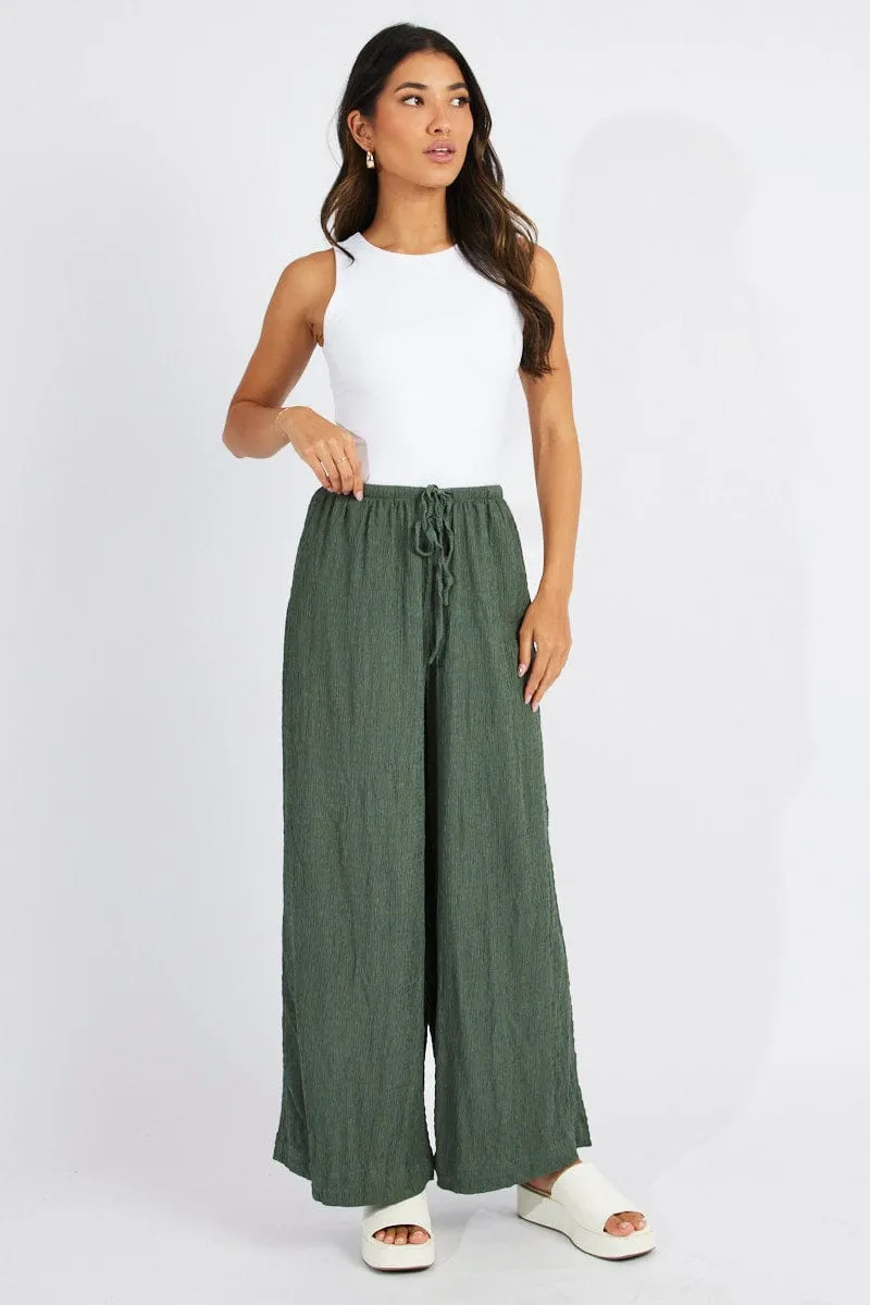 Green Wide Leg Pants High Rise Textured Fabric sold by Ally Fashion product image thumbnail 2