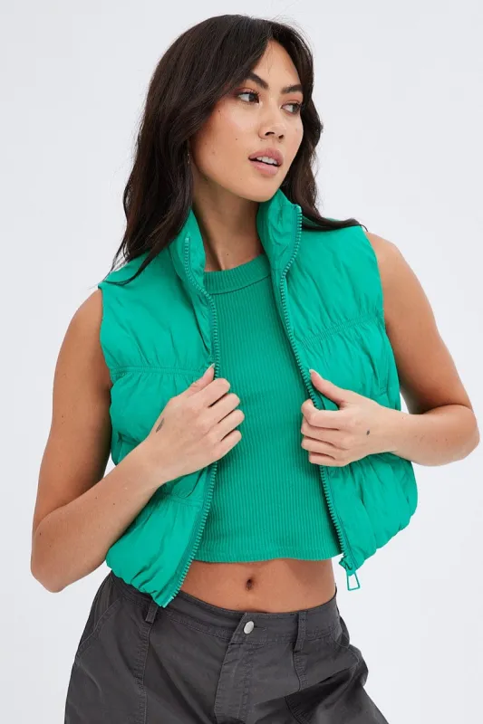Green Zip Puffer Bomber Vest sold by Ally Fashion