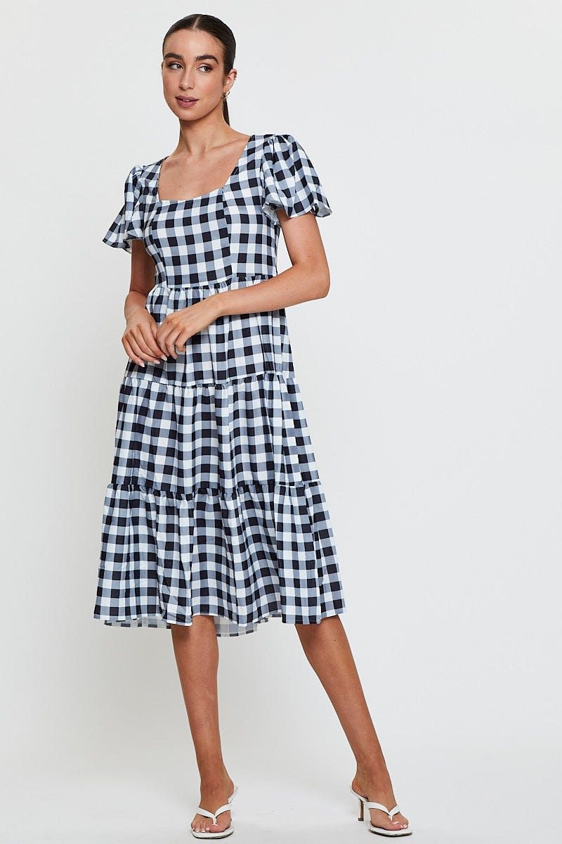 Check Maxi Dress Short Sleeve Round Neck sold by Ally Fashion