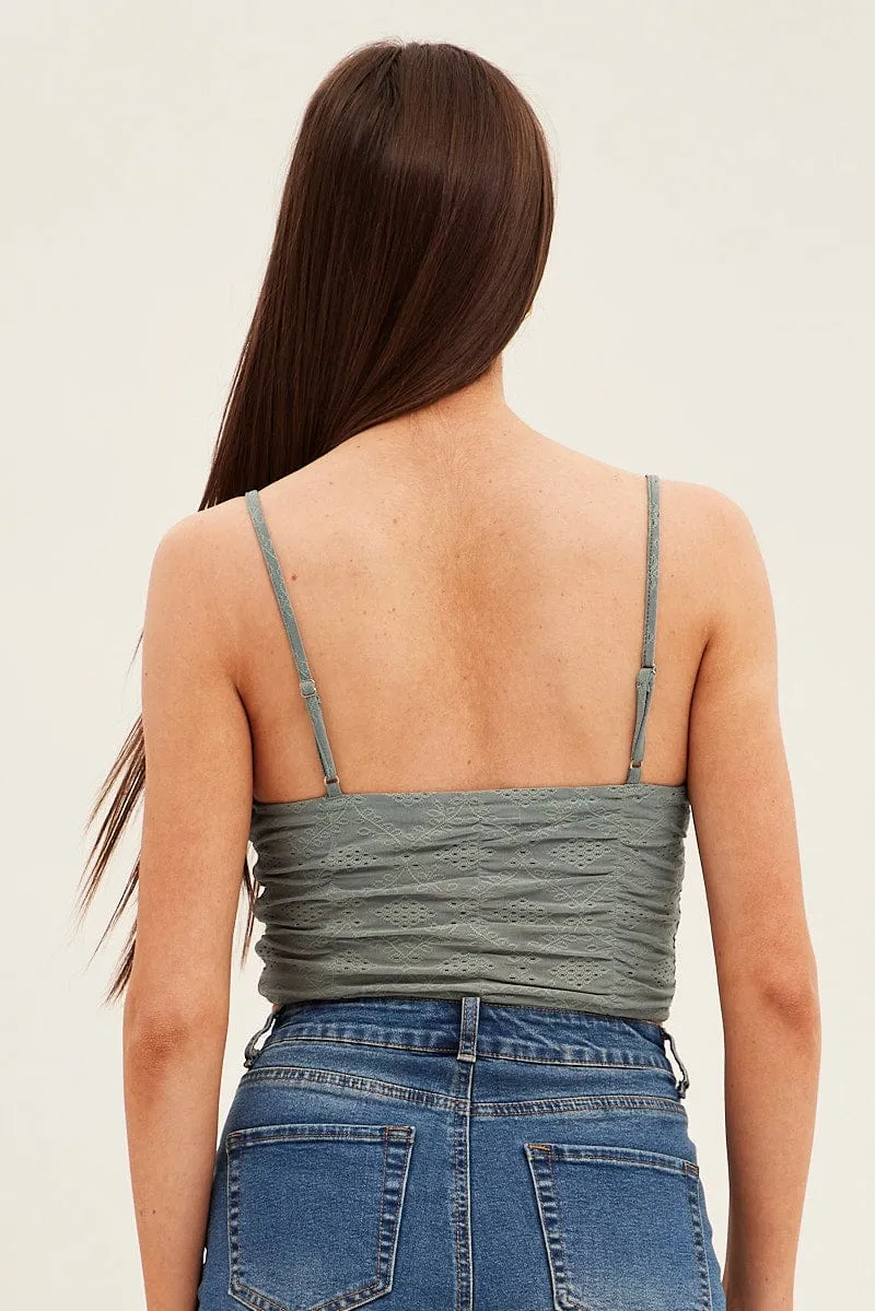 Green Lace Keyhole Rushed Cropped Cami sold by Ally Fashion product image thumbnail 5
