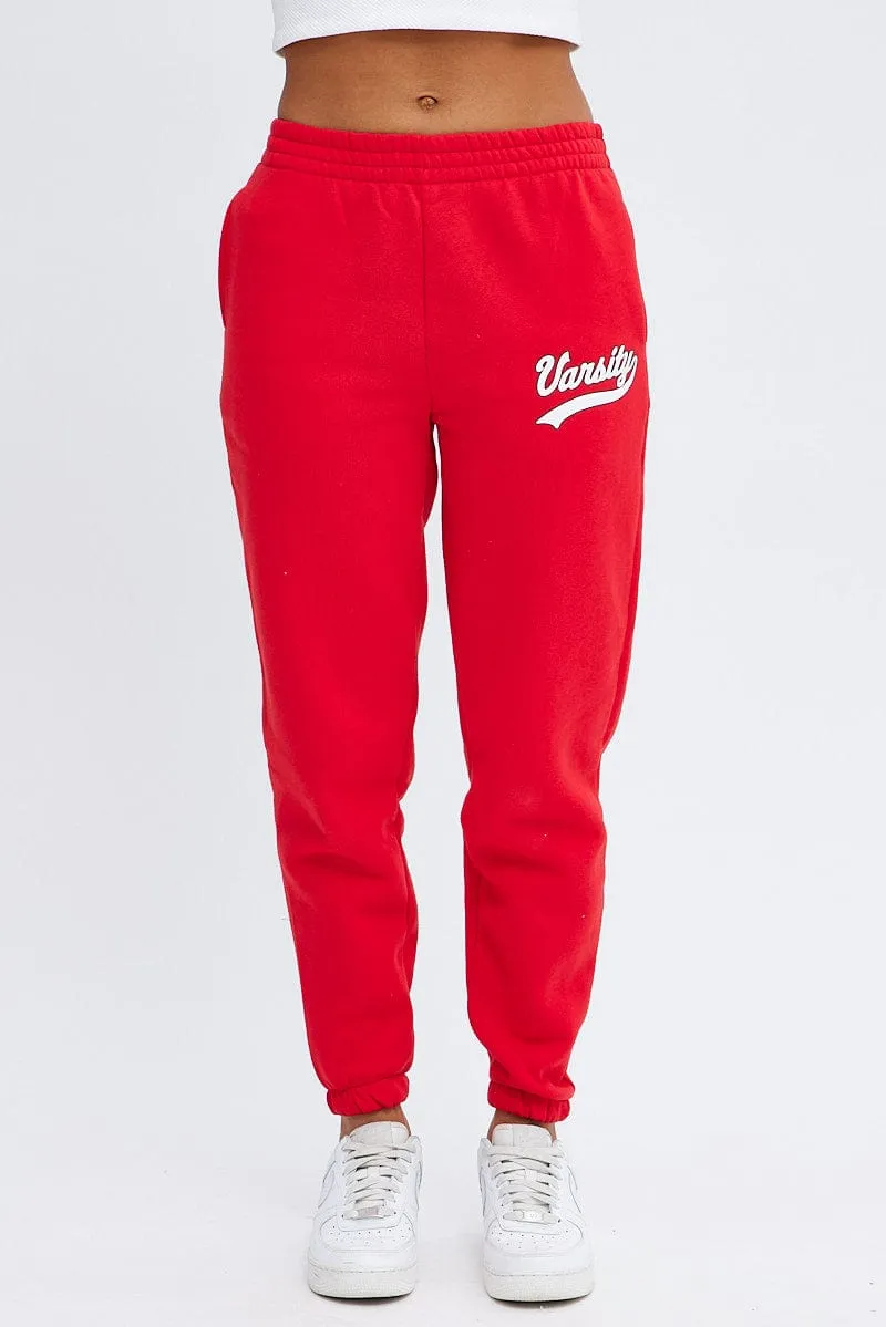 Red Track Pants High Rise Jogger sold by Ally Fashion product image thumbnail 2