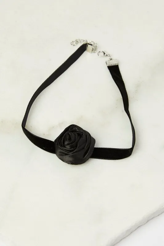 Black Rosette Flower Corsage Rose Choker sold by Ally Fashion