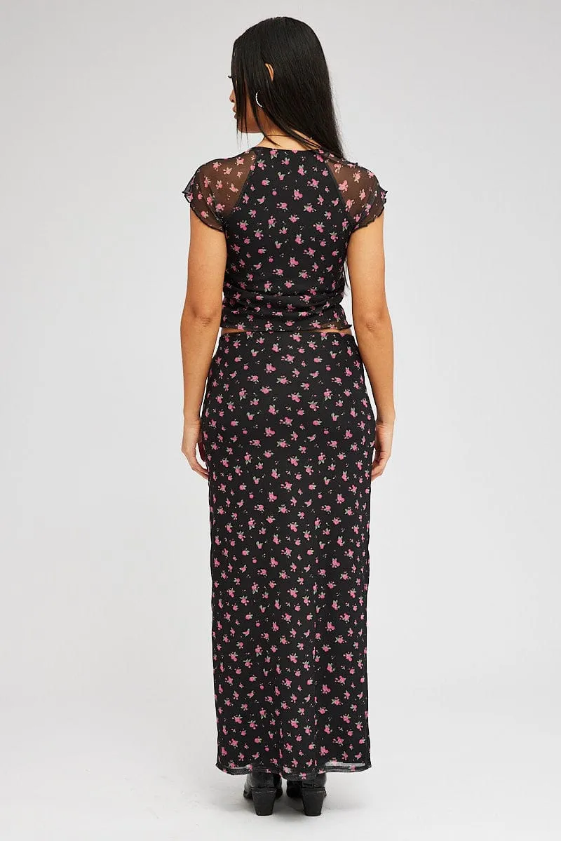 Black Floral Maxi Skirt Pencil High Rise Mesh sold by Ally Fashion product image thumbnail 5