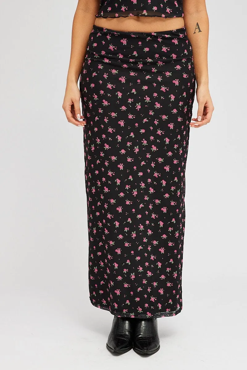 Black Floral Maxi Skirt Pencil High Rise Mesh sold by Ally Fashion product image thumbnail 2