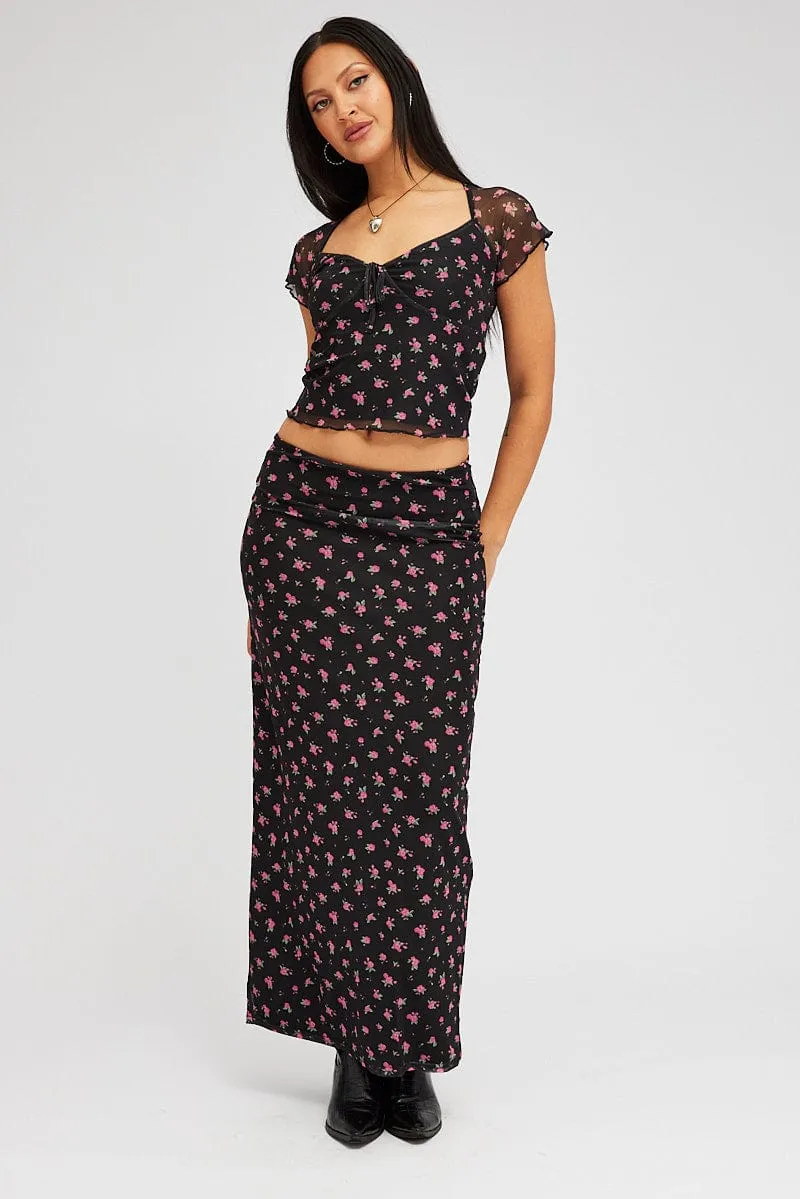 Black Floral Maxi Skirt Pencil High Rise Mesh sold by Ally Fashion product image thumbnail 3