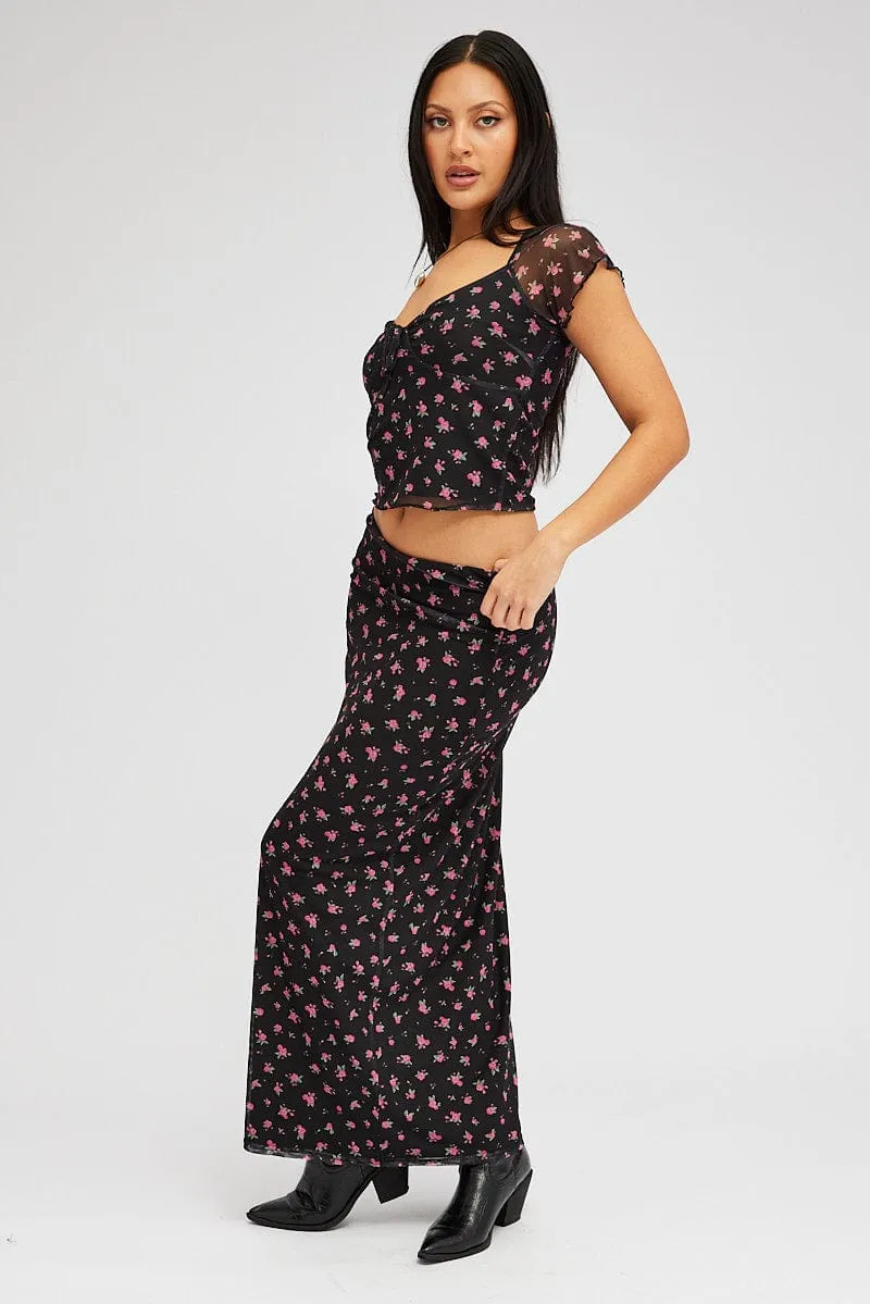 Black Floral Maxi Skirt Pencil High Rise Mesh sold by Ally Fashion product image thumbnail 4