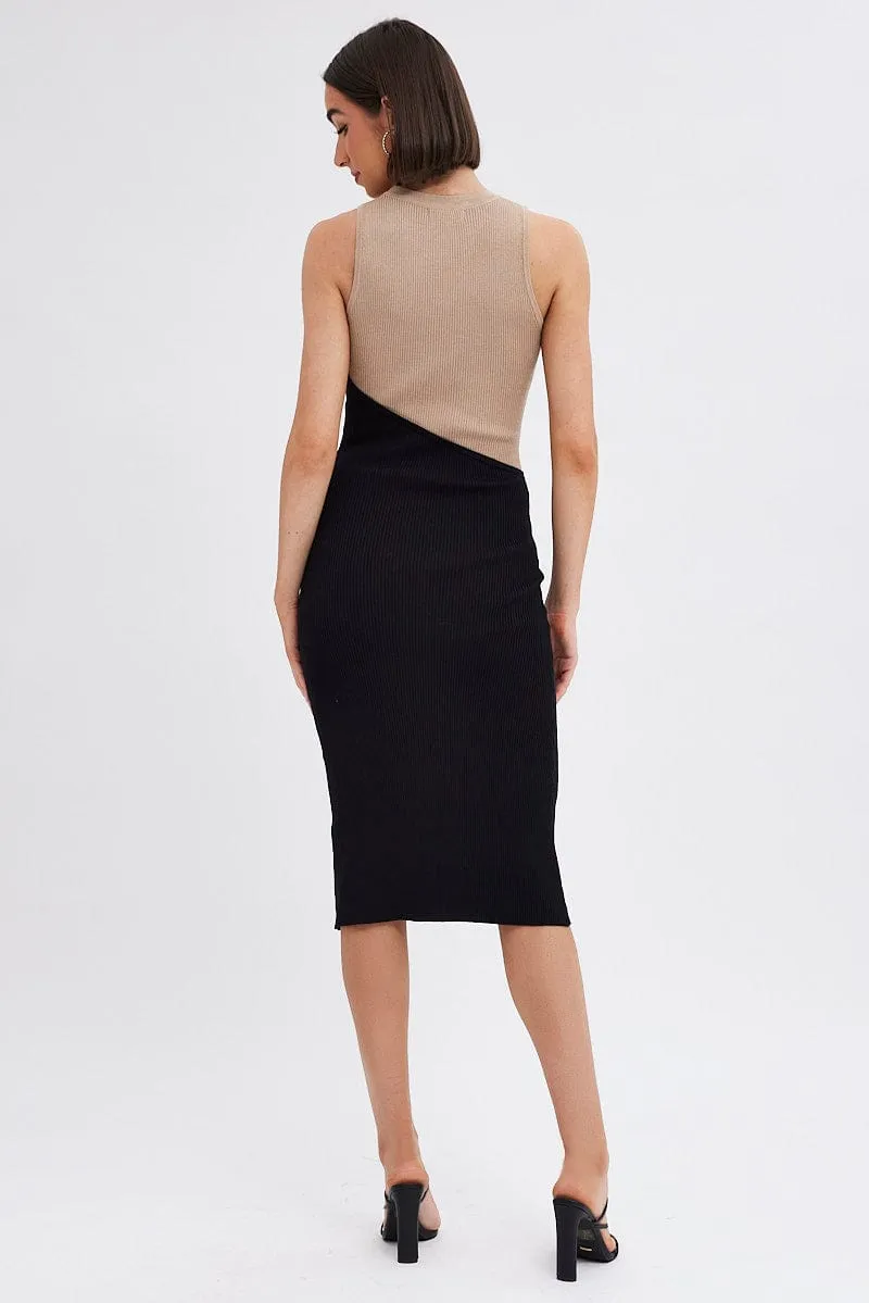Black Midi Dress Round Neck Colour Blocked Knit sold by Ally Fashion product image thumbnail 5
