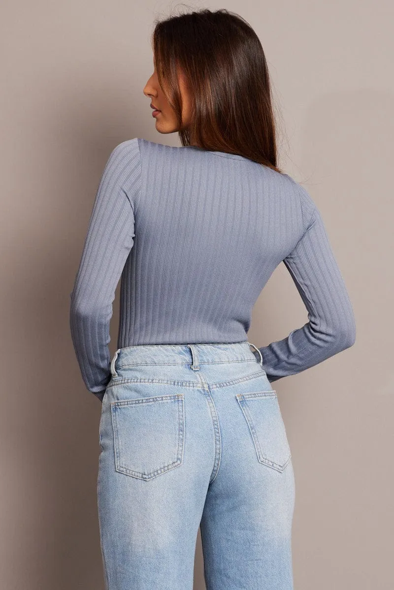 Blue Bodysuit Long Sleeve Crew Neck Seamless sold by Ally Fashion product image thumbnail 4