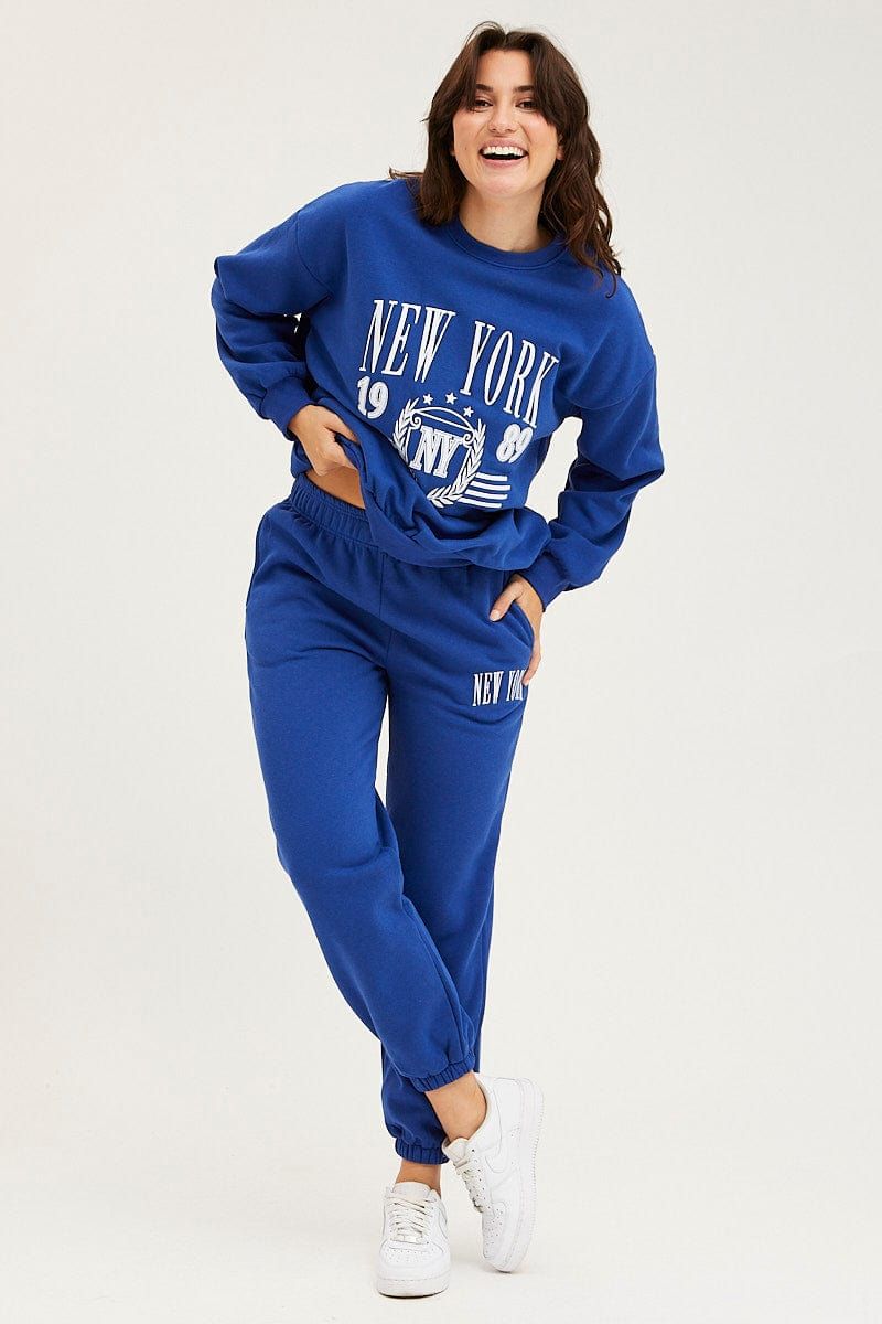 Blue Track Pants High Rise sold by Ally Fashion product image thumbnail 3