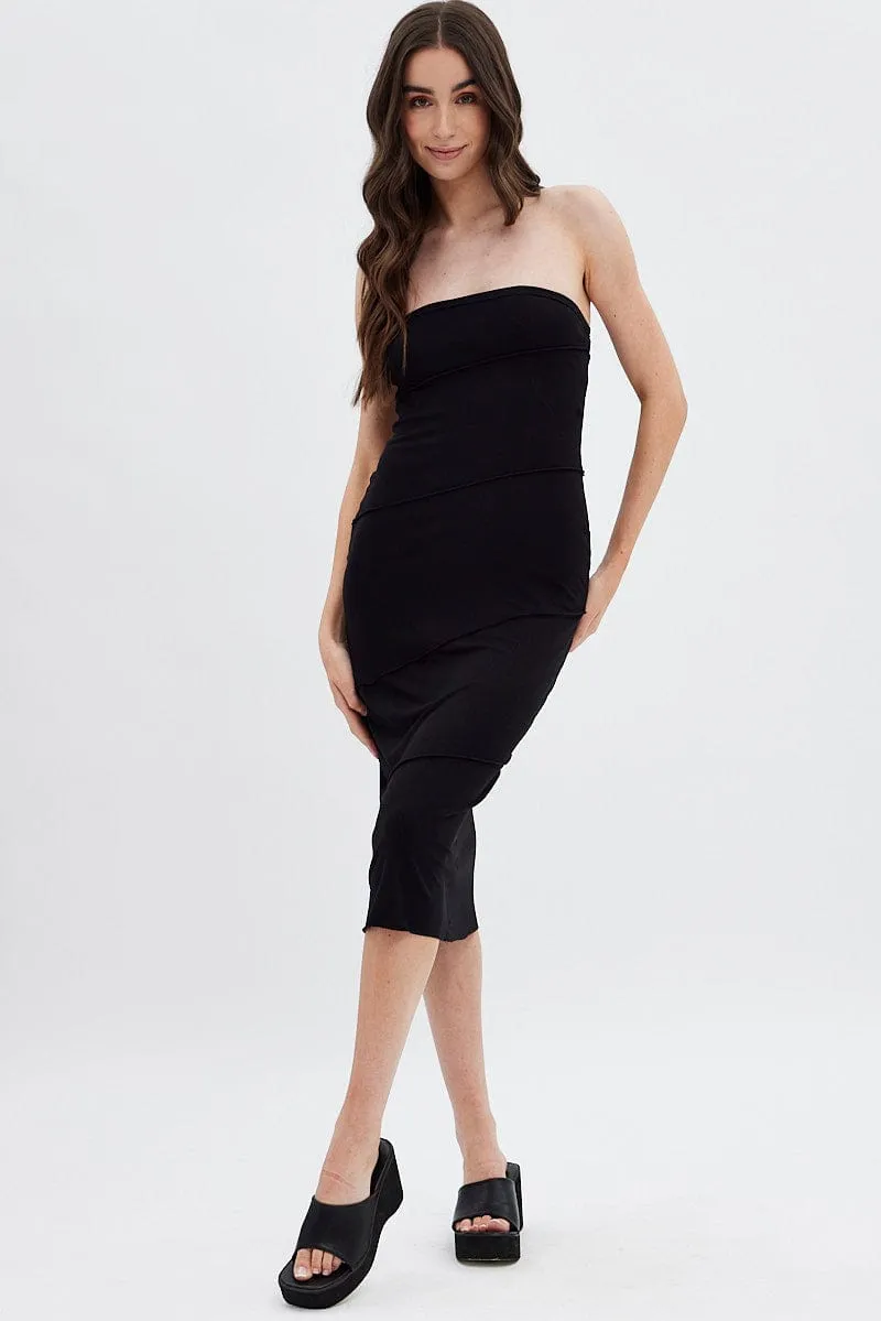 Black Ribbed Bodycon Midi Dress sold by Ally Fashion