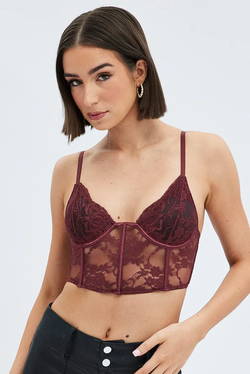 Red Cami Crop Top Bodycon Sweetheart Neckline Lace sold by Ally Fashion