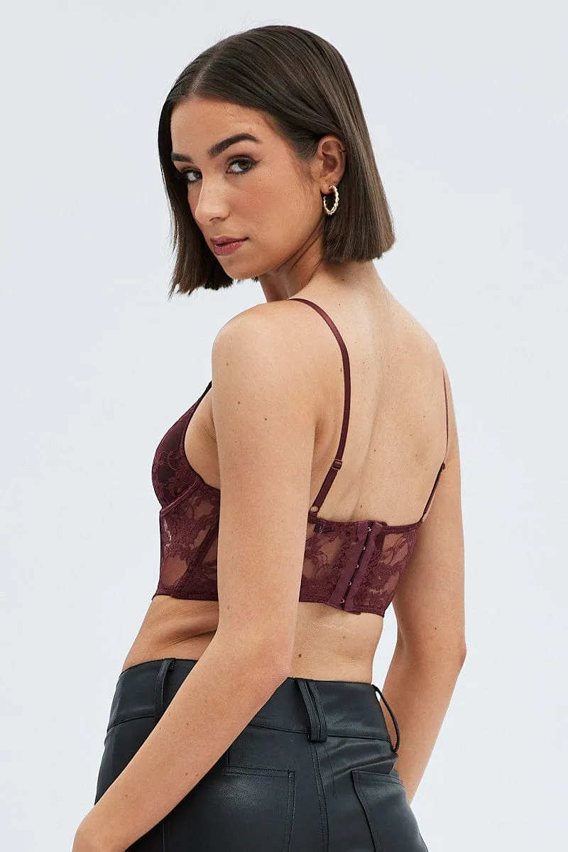 Red Cami Crop Top Bodycon Sweetheart Neckline Lace sold by Ally Fashion product image thumbnail 5