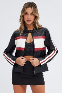 Black Faux Leather Jacket Long Sleeves sold by Ally Fashion