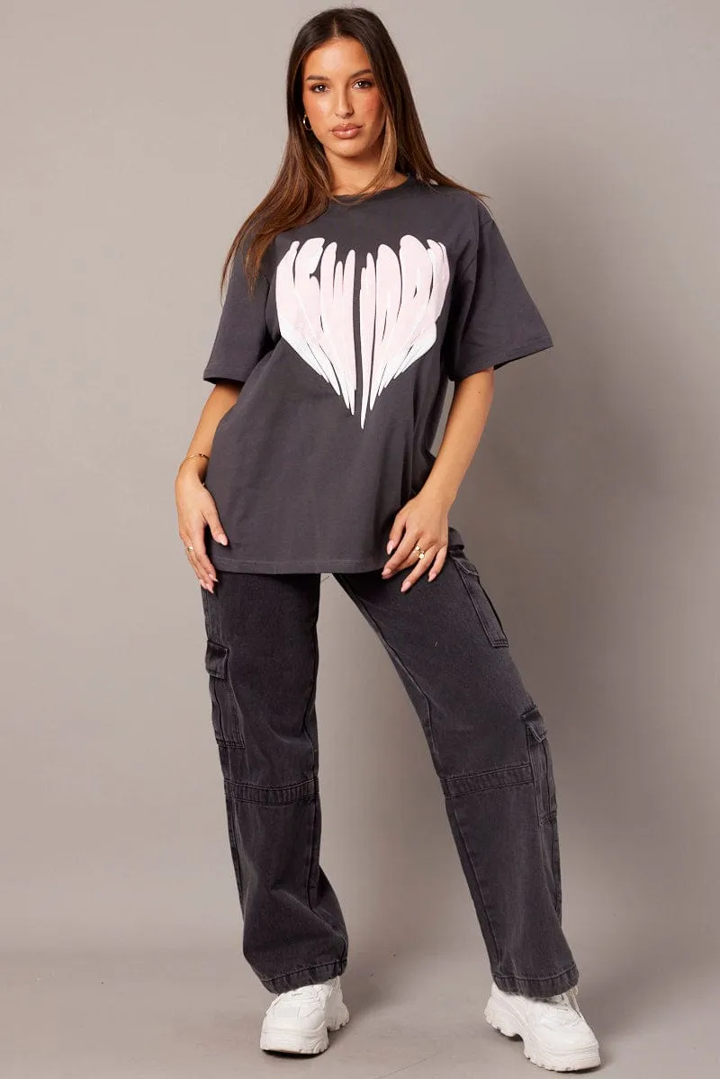 Grey Graphic Tee Short Sleeve sold by Ally Fashion product image thumbnail 2