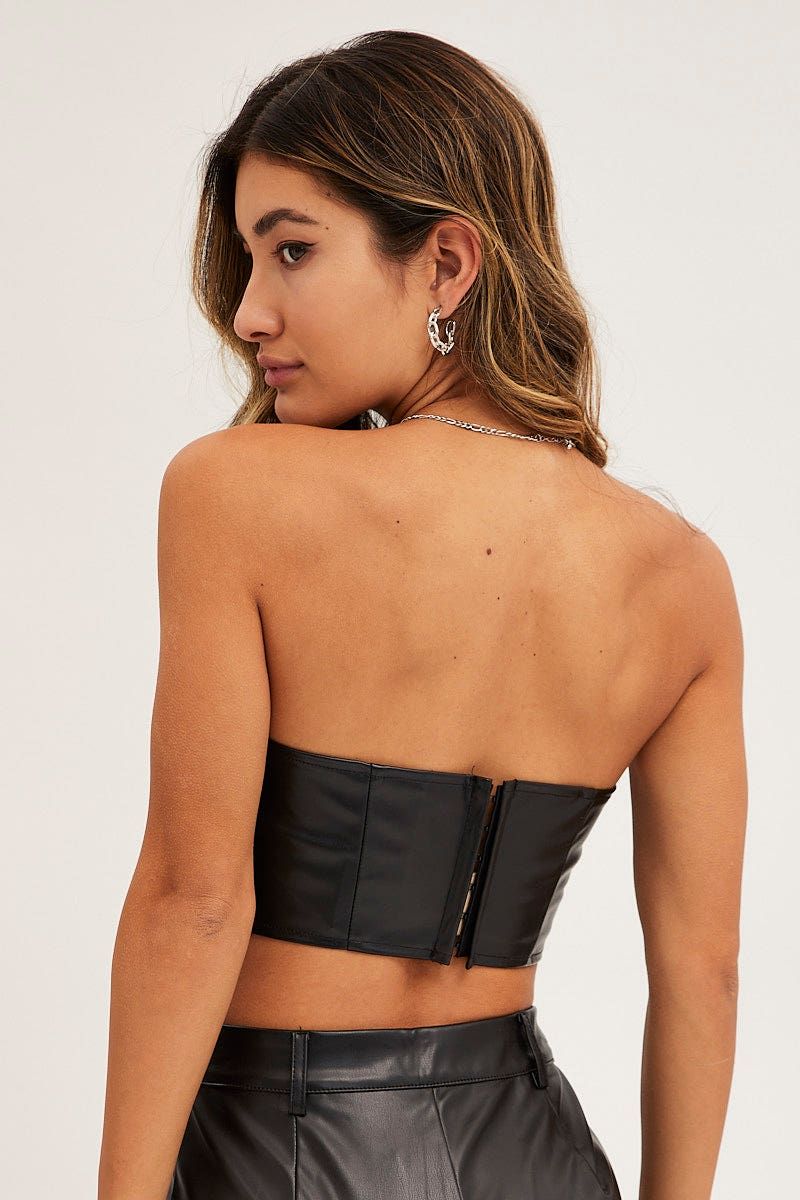 Black Faux Leather Corset Top sold by Ally Fashion product image thumbnail 5