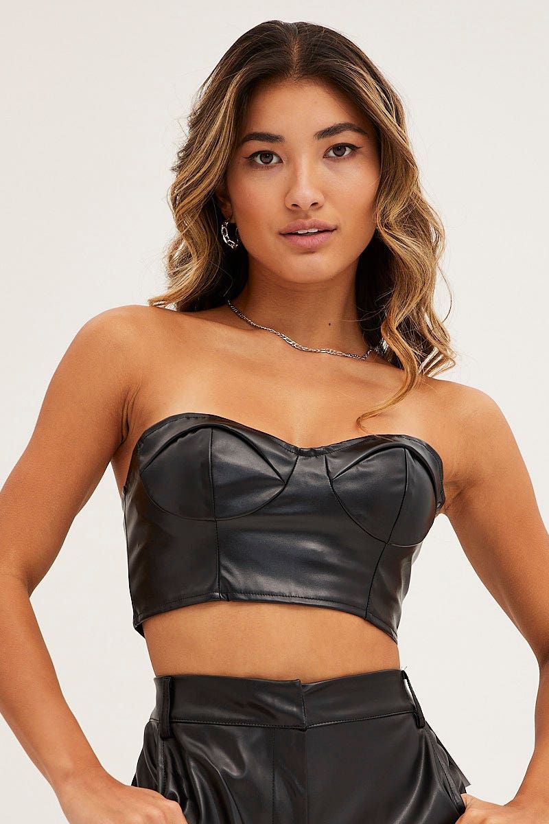 Black Faux Leather Corset Top sold by Ally Fashion product image thumbnail 4