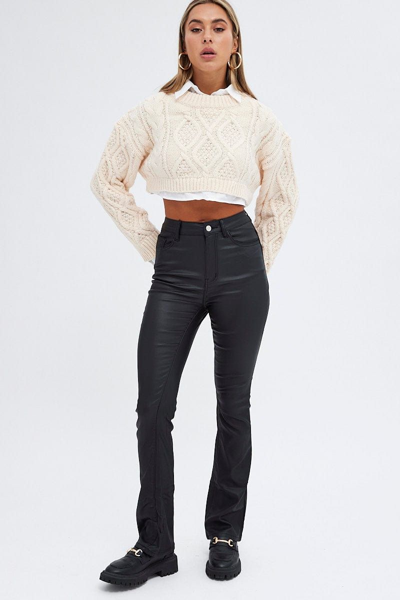 Beige Cable Knit Jumper Crop Faux Layered sold by Ally Fashion product image thumbnail 2