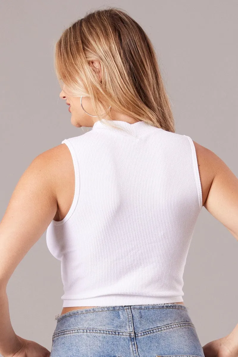 White Tank Top High Neck Seamless sold by Ally Fashion product image thumbnail 5