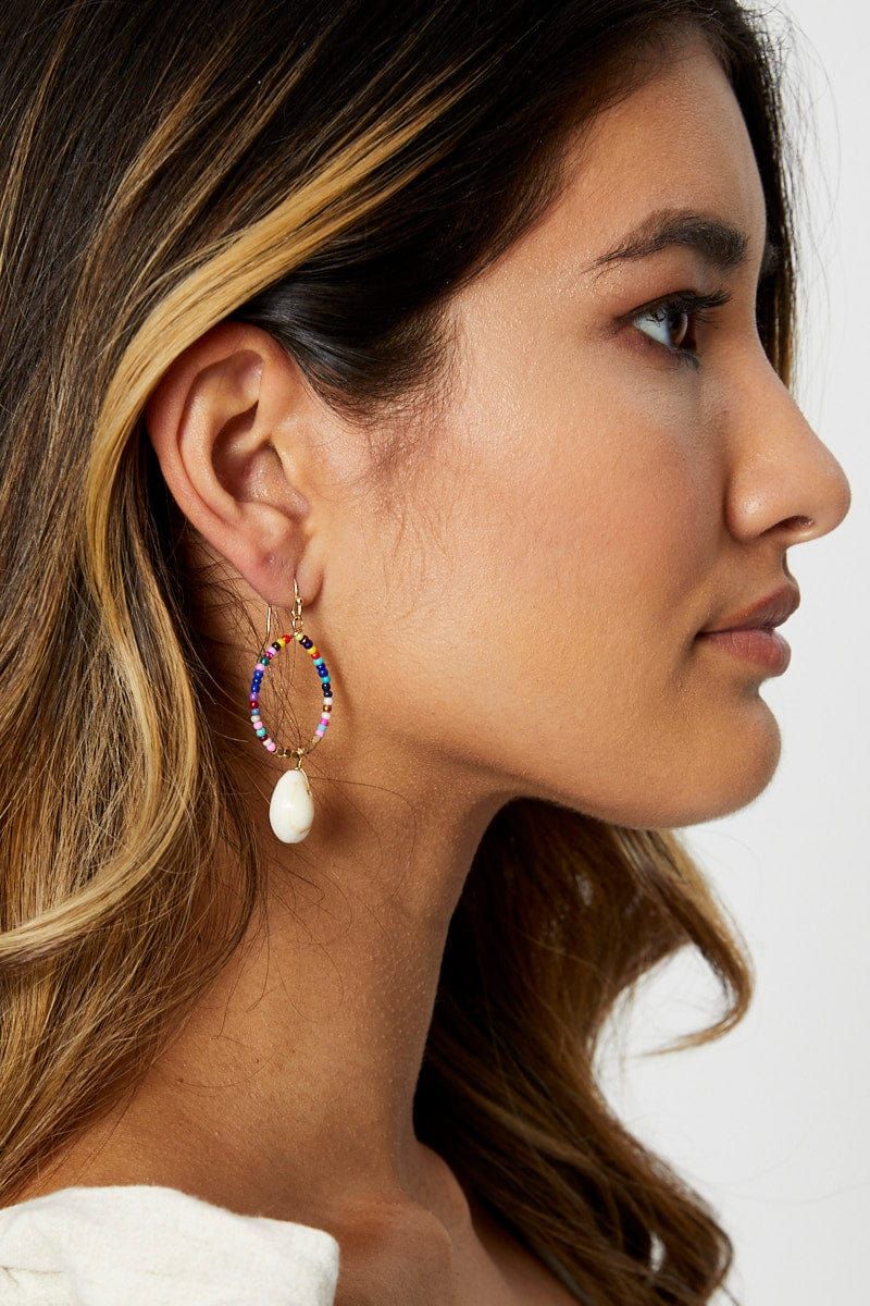 Multi Shell Drop Multi Coloured Beaded Hoop Earrings sold by Ally Fashion product image thumbnail 3