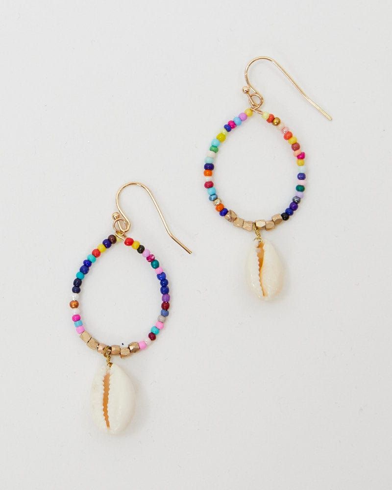 Multi Shell Drop Multi Coloured Beaded Hoop Earrings sold by Ally Fashion product image thumbnail 2