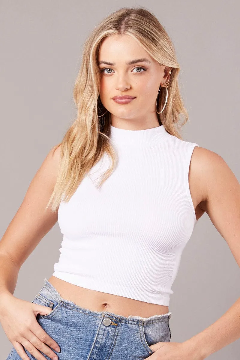 White Tank Top High Neck Seamless sold by Ally Fashion