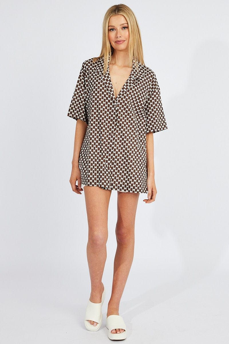 Brown Geo Shirt Short Sleeve sold by Ally Fashion product image thumbnail 2