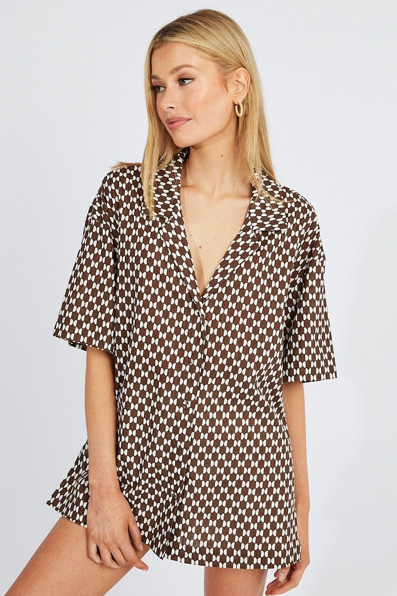 Brown Geo Shirt Short Sleeve sold by Ally Fashion product image thumbnail 3