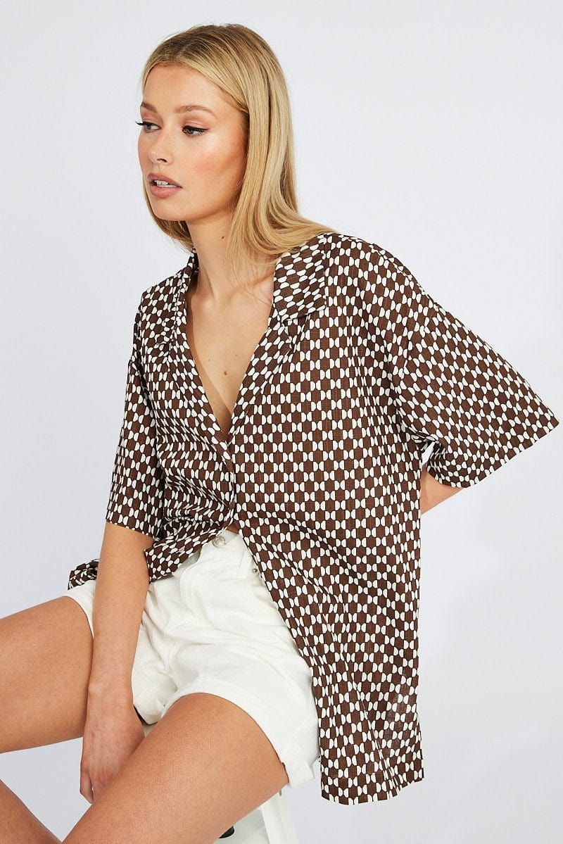 Brown Geo Shirt Short Sleeve sold by Ally Fashion