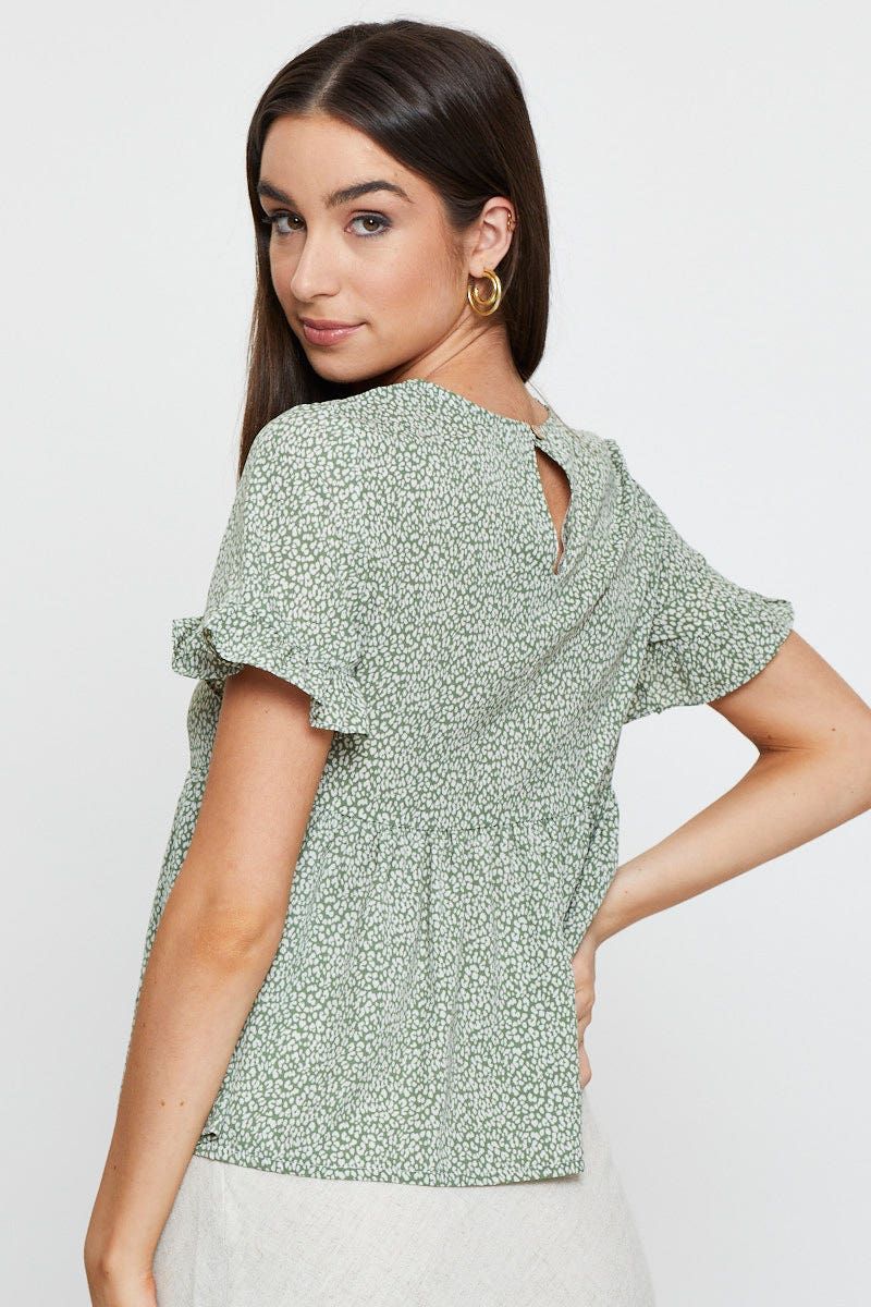 Geo Print Ruffle Top Short Sleeve sold by Ally Fashion product image thumbnail 5