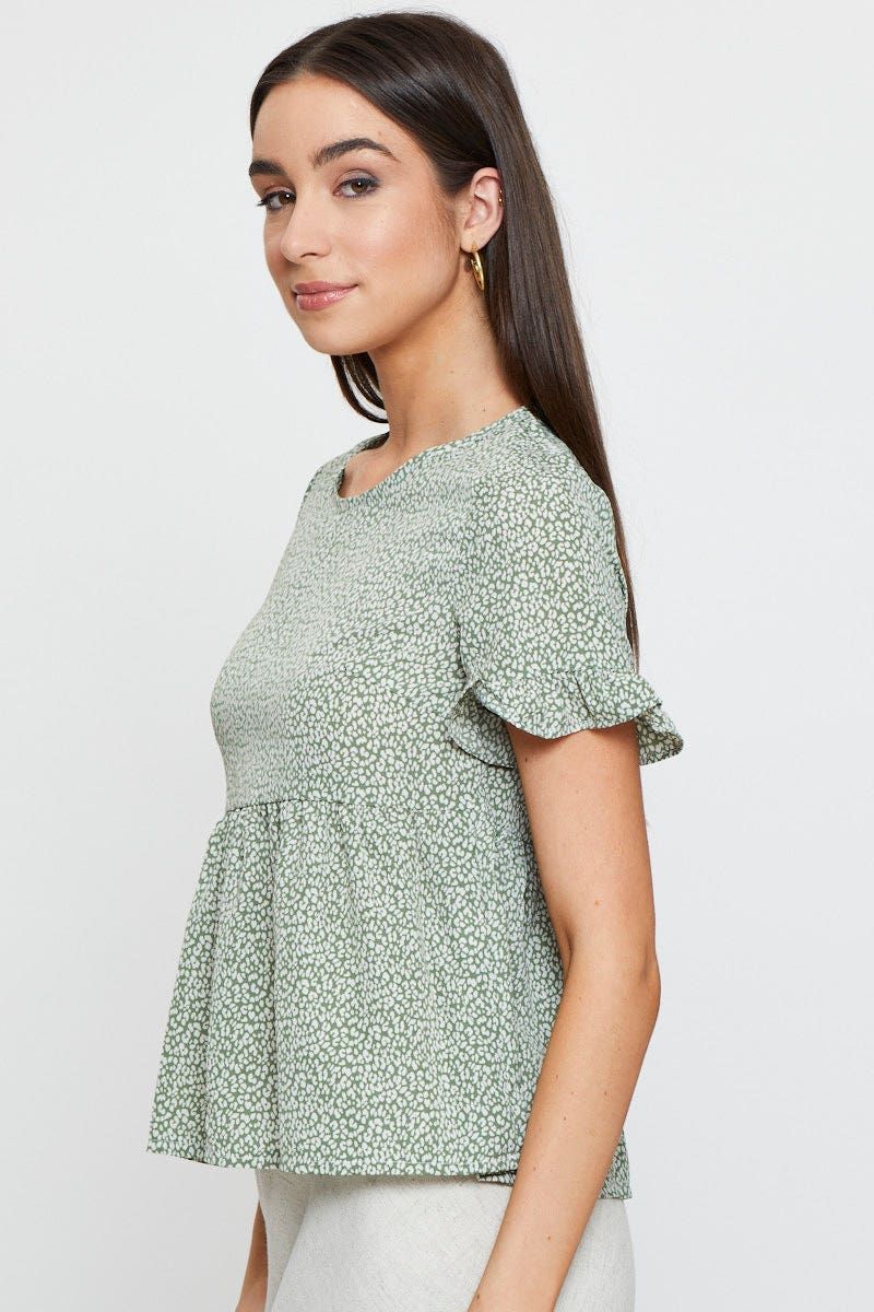 Geo Print Ruffle Top Short Sleeve sold by Ally Fashion product image thumbnail 4